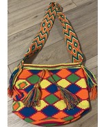 Columbia Wayuu Mochila Purse  Crochet Bag Neon Chevron Bucket Woven Hand... - $564.70 MXN