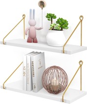 Rustic Wall Shelves, Metallic Gold White Wall Mounted Shelves, Wood Metal Chic - £31.84 GBP