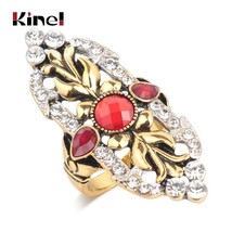 Hot Red Big Vintage Wedding Rings For Women Antique Gold Color Mosaic White Crys - £6.19 GBP