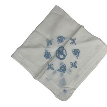 Personalized Handkerchief Hankie Embroidered Blue Flowers  “E” Vintage  - £22.12 GBP