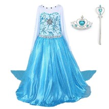 NEW Elsa Costume Princess Party Girls Dress with Crown and Wand 2-10 Y - £13.48 GBP+