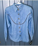 Vintage Denim Button Down Shirt S M Rockabilly Country Western Coastal C... - $34.65