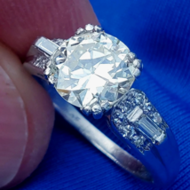 Earth mined Diamond European cut Deco Engagement Ring Vintage Platinum Solitaire - $32,550.56 CAD