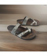 Birkenstock Mayari Sandals Women’s Size 39 8.5 Metallic Silver Leather Cork - $77.44 CAD