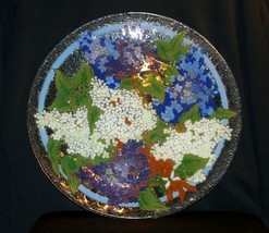 Peggy Karr Baby&#39;s Breath, Leaves Fused Glass Platter 13 1/2&quot; - £144.07 GBP