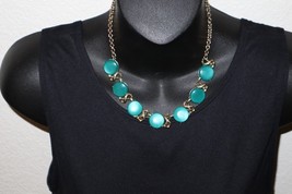 Vintage Choker Necklace Green gold tone 17&quot; 50&#39;s 60&#39;s Round Stones 16&quot; - $20.00
