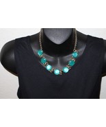Vintage Choker Necklace Green gold tone 17&quot; 50&#39;s 60&#39;s Round Stones 16&quot; - €17,31 EUR