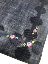 Vintage Handkerchief Hankie Navy Blue Purple Floral Embroidered Romantic 1940s  - £14.55 GBP