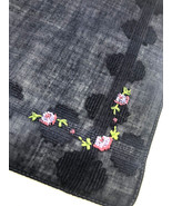 Vintage Handkerchief Hankie Navy Blue Purple Floral Embroidered Romantic... - $18.55