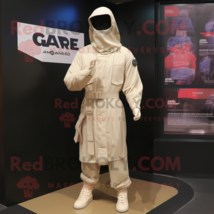 Cream Gi Joe mascot costume character dressed with a Raincoat and Wraps - $1,239.00