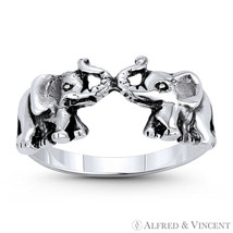 Elephant Couple Love Boho Gypsy Motif 925 Sterling Silver Stackable Promise Ring - £15.81 GBP