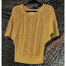 Ann Taylor LOFT Sweater Cable Knit Cotton Round Neck Short Sleeve Yellow... - $15.79