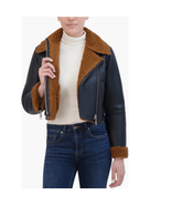 Rebecca Minkoff Faux Shearling Vegan Leather Moto Jacket, Black/Brown, L... - $215.44 CAD