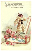 Vintage Happy New Year Postcard w/ Flowers &amp; Clown 1915 - £12.47 GBP