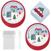 Holiday Party Supplies - Winter Christmas Village Paper Dessert Plates, ... - £12.69 GBP+