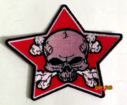SKULL RED STAR PATCH EMBROIDERED IRON ON biker rocker punk rock backpack... - £4.79 GBP