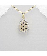 Vermeil gold necklace with black sapphire and tiny white diamonds - £23.66 GBP