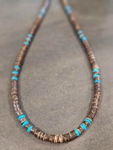 Hawaiian Surfer Brown Coconut Shell with Turquoise Necklace Men/womens j... - $12.00