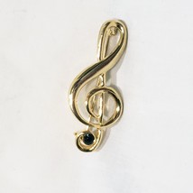 Treble Clef Music Blue Rhinestone Lapel Pin Brooch Gold Tone 1 3/4&quot; Vintage - £15.07 GBP
