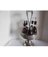 Antique Ruby Red-cut-to-Glass Condiment Set in Silverplate Caddy - £276.57 GBP