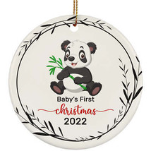 Cute Panda Baby Bear First Christmas Round Ornament Wreath 2022 Holidays Gift - £12.01 GBP