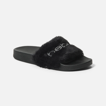 Bebe Women Slip On Fuzzy Slide Sandals Furiosa Size US 10M Black Faux Fur - £25.29 GBP