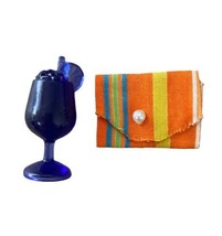 Barbie doll Orange Striped clutch purse with Blue Drink Glass lot of 2 - £3.81 GBP