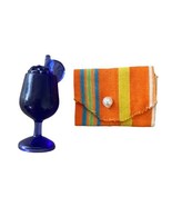 Barbie doll Orange Striped clutch purse with Blue Drink Glass lot of 2 - £3.83 GBP