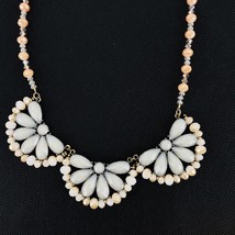 Swarovski Crystal Grey Beige Necklace Antique Gold Tone Scallop Dressy  - $39.99