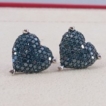 1.50CT Simulated Blue Diamond Heart Cluster Stud Earrings 14K Gold Plated Silver - £58.69 GBP