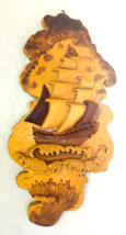 Vintage Hanging Ship At Sea Parquetry Plaque 3D Handmade w/ Different Woods - £31.60 GBP