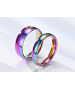 Domed Rainbow Color Stainless Steel Comfort Band Ring Band Width 4MM - 6MM - £10.40 GBP