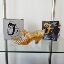 Fenton Art Glass Draped Cat Head Gold Slipper Shoe Iridescent Carnival Sticker - £41.00 GBP
