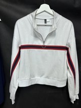 H&amp;M Divided Sporty Preppy Cropped Crisp White 1/4 Zip Activewear Jacket XL - $27.69