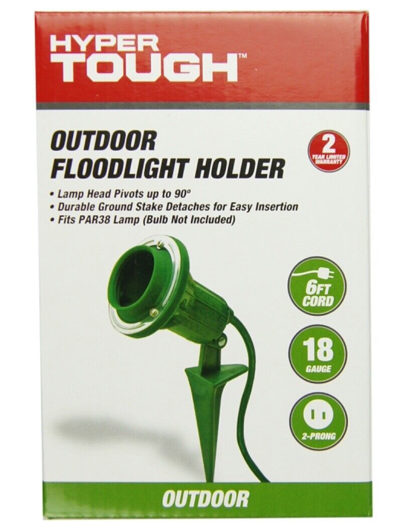 Primary image for Hyper Tough Outdoor Floodlight Holder, 6 Foot Cord, 18 Gauge, 2-Prong