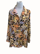Rachel Zoe long sleeve colorful oversized floral collared blouse NEW large - £21.87 GBP