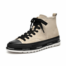 High Top Sneakers Women Suede Leather Canvas Round Toe Lace Up Platform Ladies C - £97.69 GBP