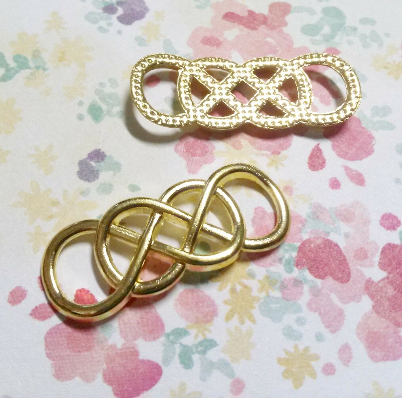 4 Infinity Pendants Shiny Gold Infinity Charms Connectors Links Double I... - $2.08