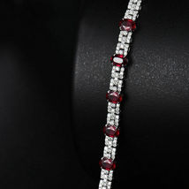 9CT Oval Cut Stunning Red Ruby &amp; White Diamond 14K White Gold Finish Bracelet - £193.69 GBP