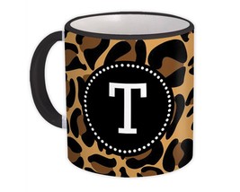 Monogram Letter T : Gift Mug Leopard Initial ABC Animal Print Graphic - £12.70 GBP