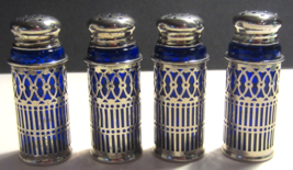 Vintage F.B. Rogers Silverplate  &amp; Cobalt Blue Salt Pepper Shakers x2 - £18.36 GBP