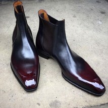 Handmade Men&#39;s Burgundy Black Shaded Leather Chelsea Boots Chisel Toe Boots - £116.51 GBP+