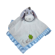 Disney Winnie The Pooh Baby Eeyore Security Blanket Blue Satin Trim Green Leaf - $46.55