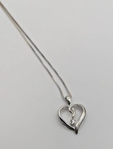 Sterling Solitaire Heart Necklace - Cubic Zirconia Heart Necklace - 18&quot; ... - $28.99