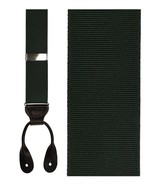 Hunter Green Grosgraine Suspenders with Leather Ends, Button Attachment - $122.50