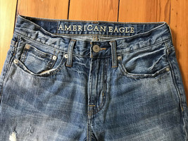 American Eagle Mens Original Straight Medium Wash Ripped Blue Jeans 28x3... - £31.38 GBP