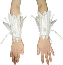 Real Nature Feather Cuffs Black Floral Lace Wristband Halloween Cosplay Costume  - £25.36 GBP