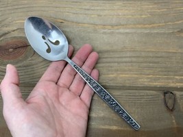 Vintage Granada Rose Pierced Serving Spoon Stainless Steel Heavy Duty Japan - $12.82