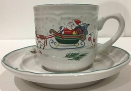 COUNTRY CHRISTMAS 4-Cups &amp; Saucers International Tableworks Stoneware England - £35.80 GBP