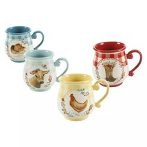 Four (4) Pioneer Woman ~ Novelty ~ Decorated ~ Gingham ~ 16 Oz Cup Mug Set - £29.41 GBP